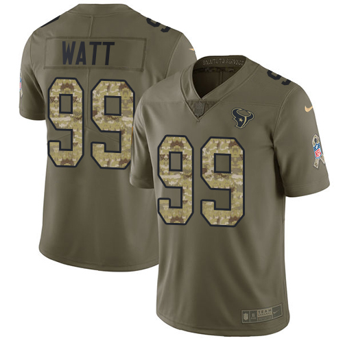 Nike Texans #99 J.J. Watt Olive/Camo Men's Stitched NFL Limited Salute To Service Jersey - Click Image to Close